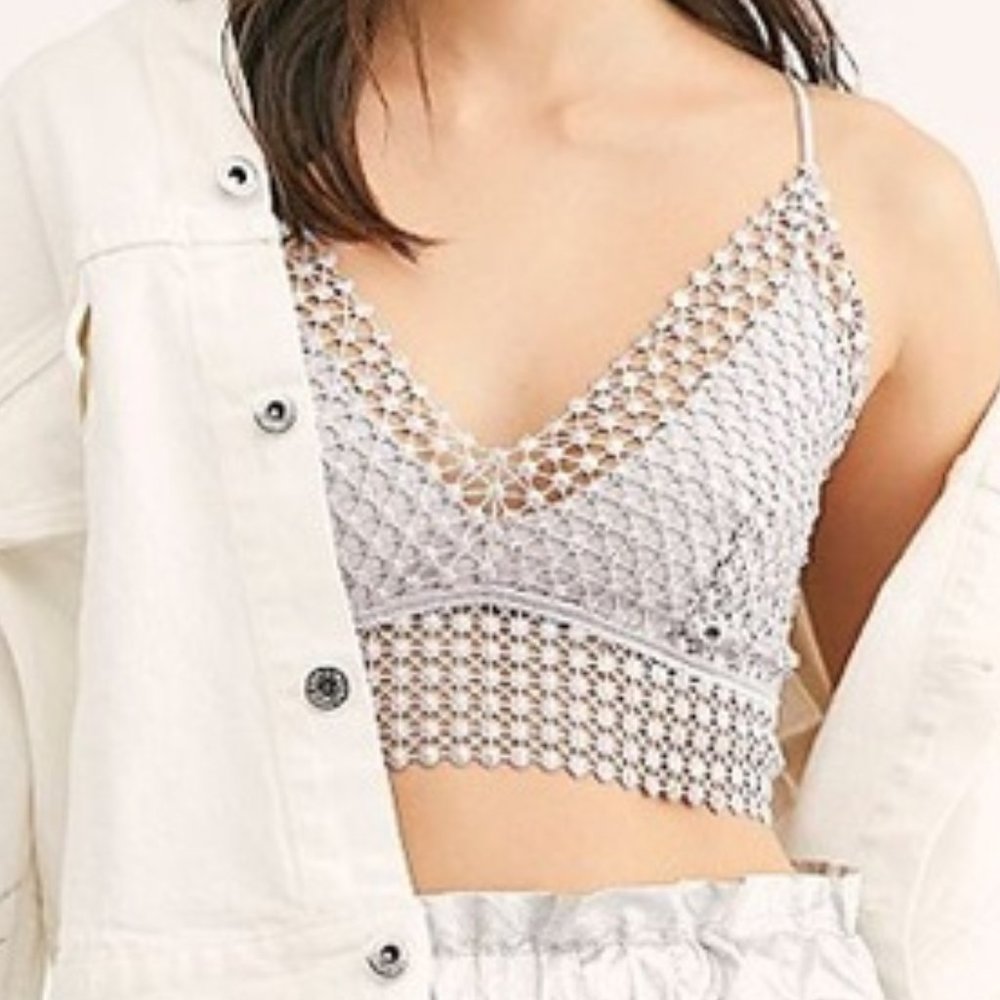 NWT Free People Constellation Bra Crochet Silver S